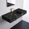 Black Marble Design Ceramic Wall Mounted or Vessel Sink With Counter Space